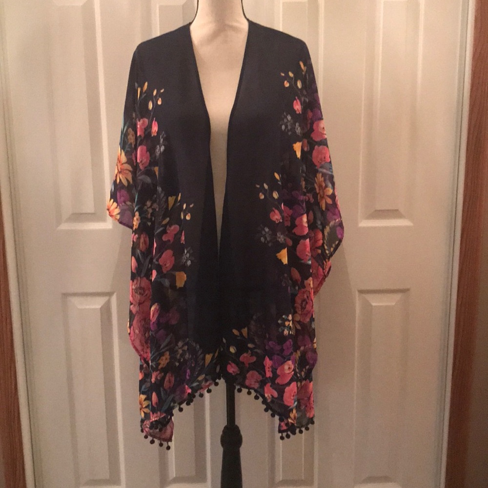 Navy Floral Print Kimono